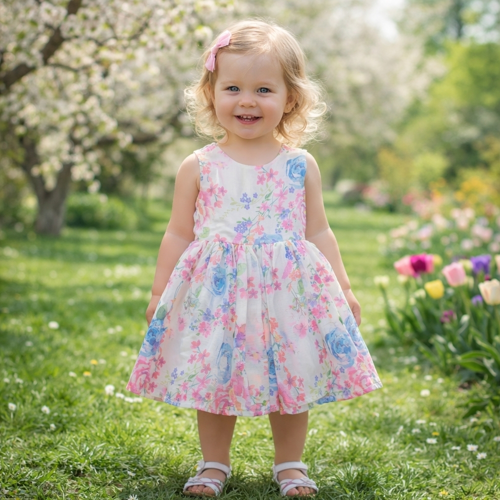 Btween Watercolor Soft Pastel Floral Toddler Dress 3T Pink Ribbon Spring Easter